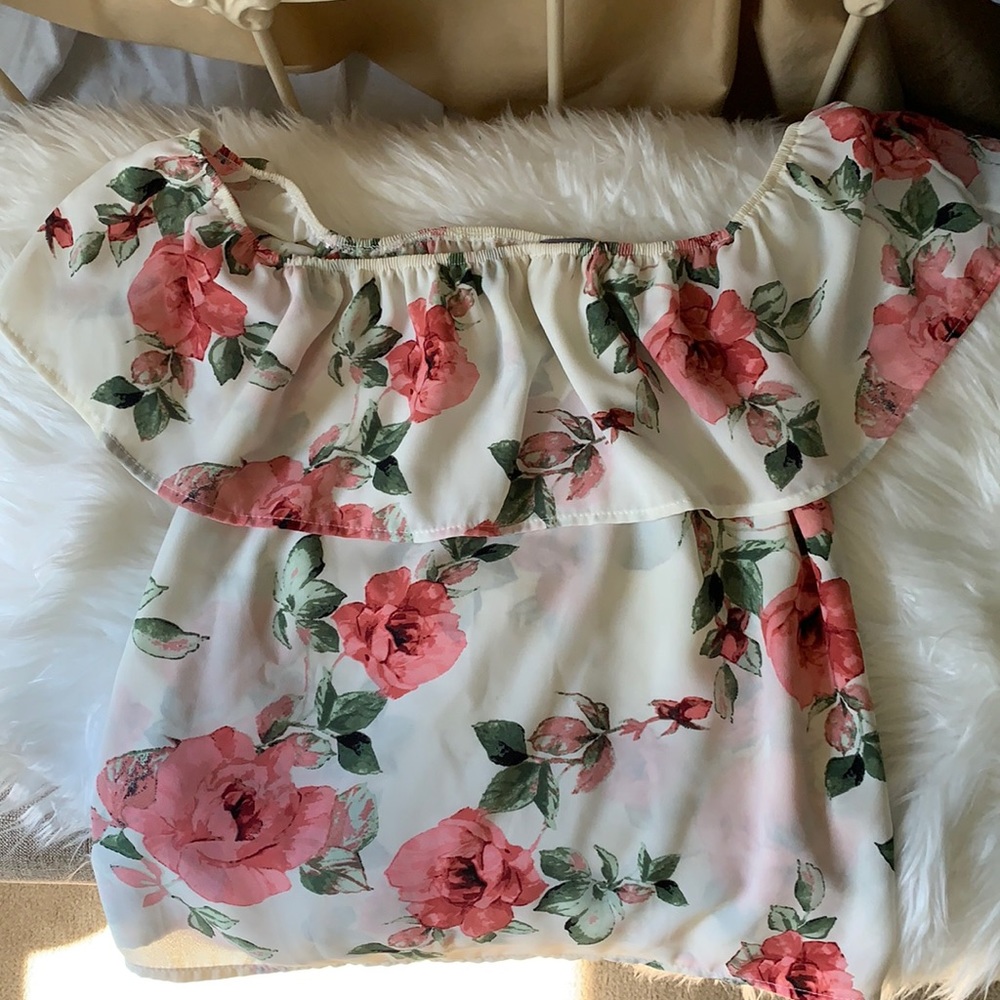 Rose print off the shoulder top